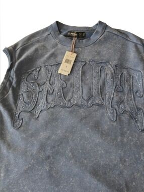 SAUDIA Studded Embroidered Blue Crewneck Sweatshirt